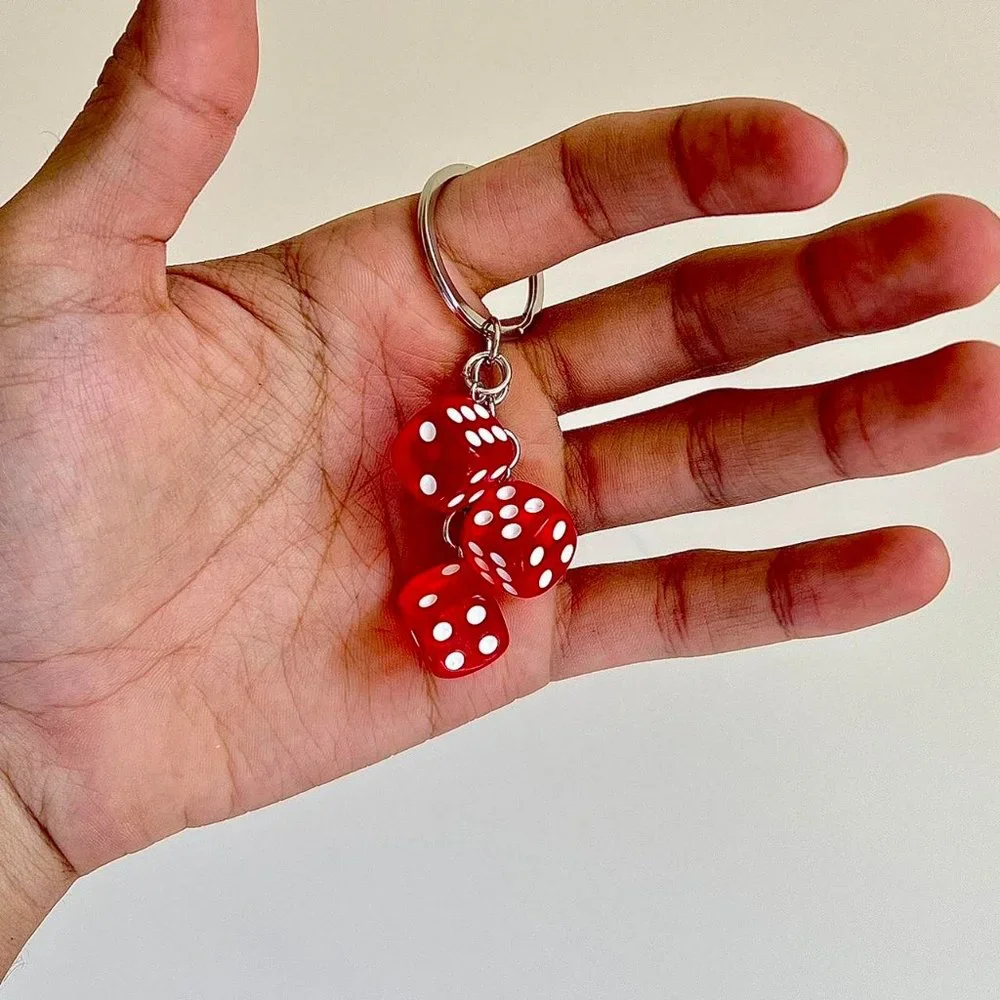 y2k 2000s red dice keyring for keychain